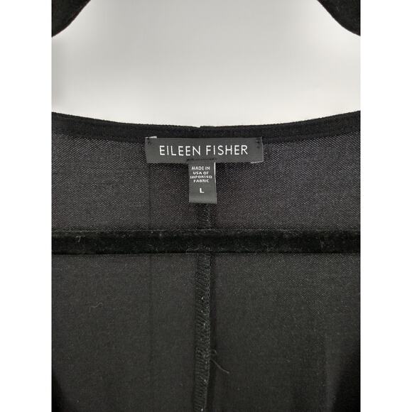 Eileen Fisher A-Line Dress L Deep V-Neck 3/4 Sleeve Crepe Stretch Casual Black - Picture 2 of 8
